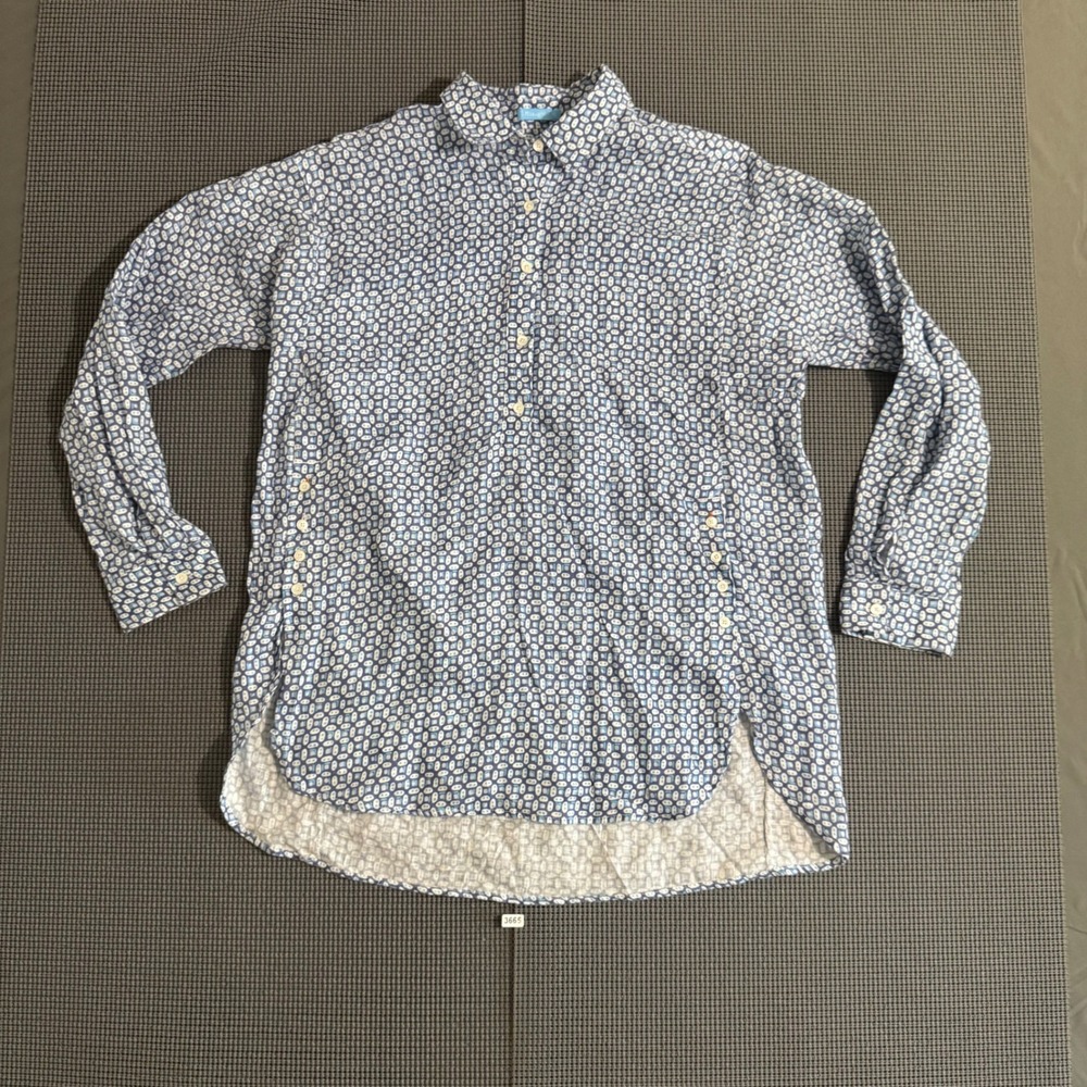 J.McLaughlin Womens Blue White Geometric Print Button Down Shirt Size M